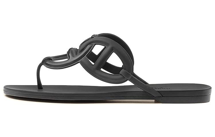 HERMES Rubber Sandals Black Women's