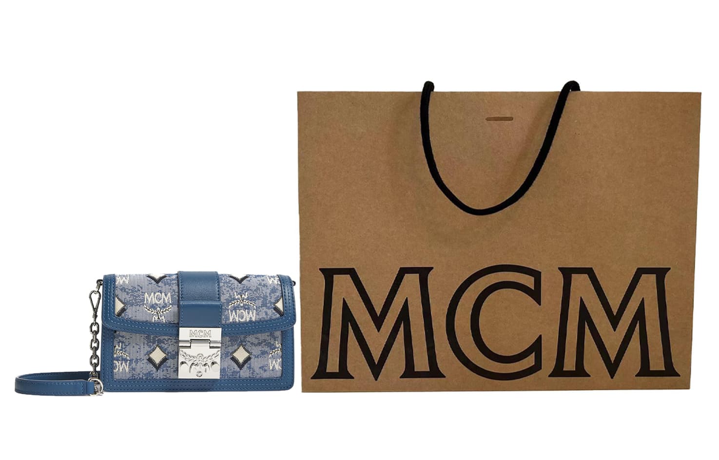 MCM Monogram Жаккардовая текстильная сумка через плечо, мини-сумка через плечо женская, синяя