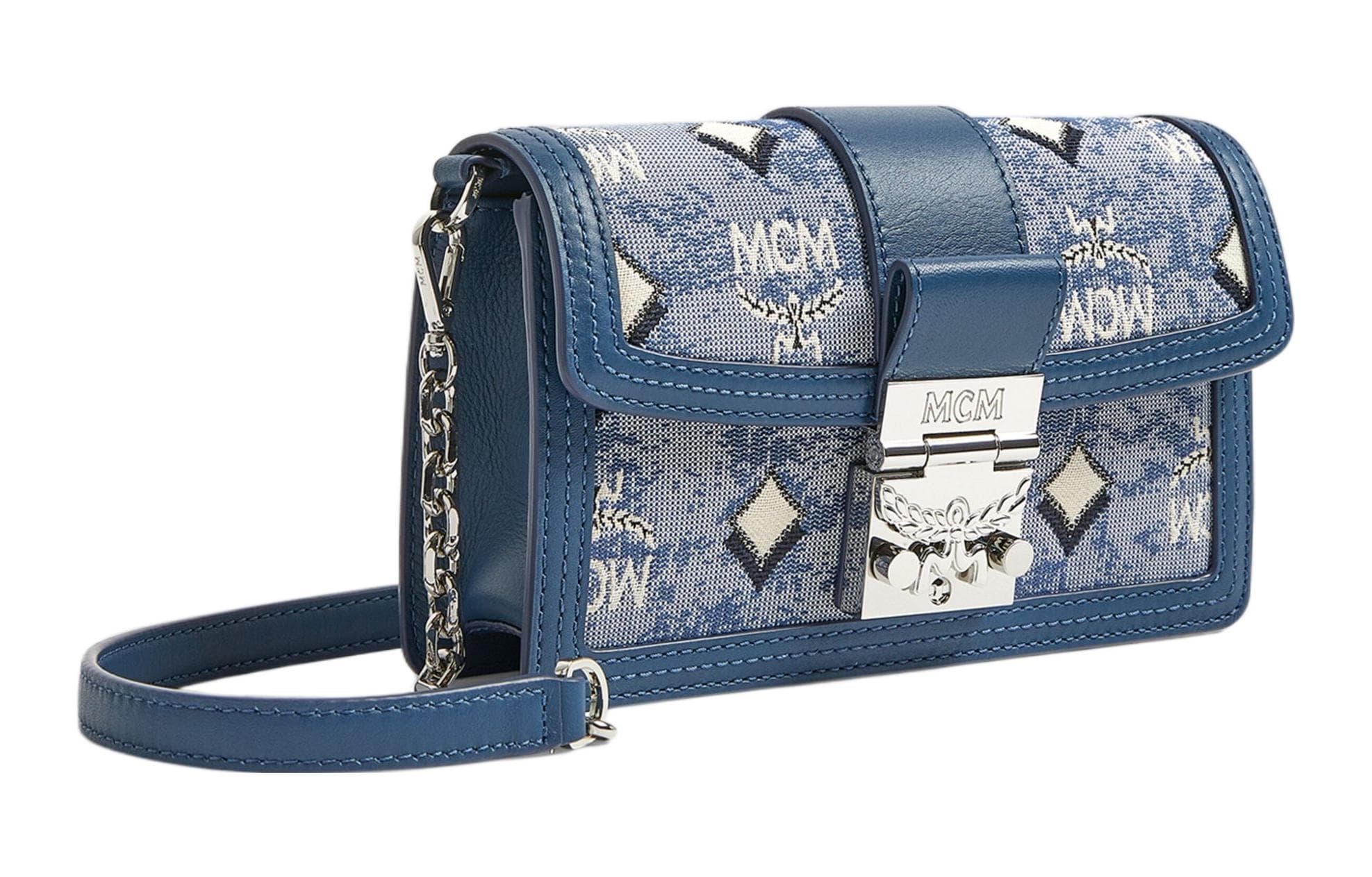 MCM Monogram Жаккардовая текстильная сумка через плечо, мини-сумка через плечо женская, синяя