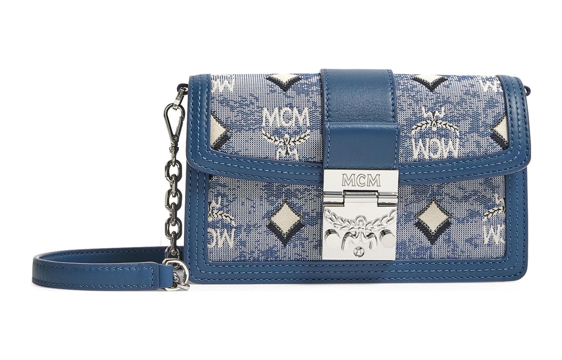 MCM Monogram Jacquard Textile Shoulder Bag, Crossbody Bag Mini Women's Blue