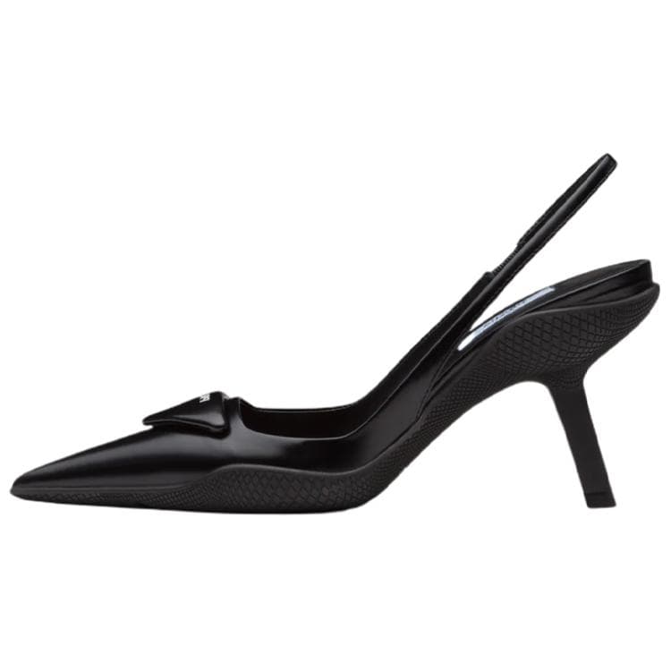 PRADA 65mm Sling Back Pumps Black Brushed Leather