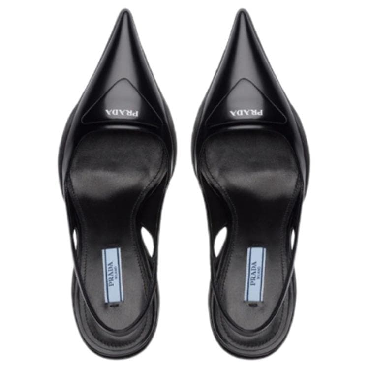Туфли PRADA с ремешком на спине 65 мм, черная матовая кожа