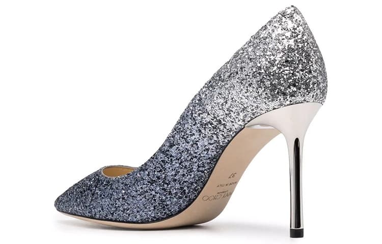 Jimmy Choo ROMY Женские туфли на высоком тонком каблуке 8,5 см, синие, серебристые