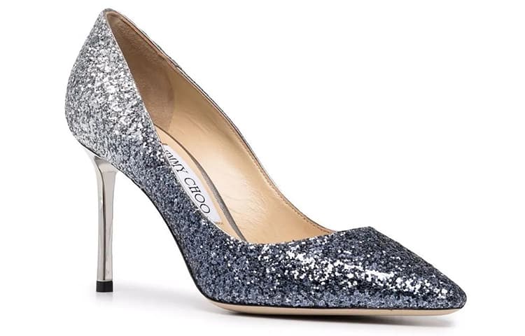 Jimmy Choo ROMY Женские туфли на высоком тонком каблуке 8,5 см, синие, серебристые