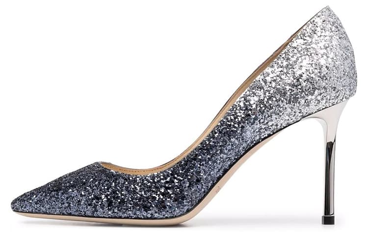 Jimmy Choo ROMY Slim Heel High Heels 8.5cm Women's Blue Silver