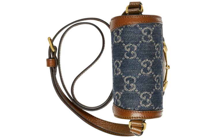 GUCCI Horsebit 1955 Logo Джинсовая мини-сумка для телефона Сумка на плечо Коробка Синий/Коричневый