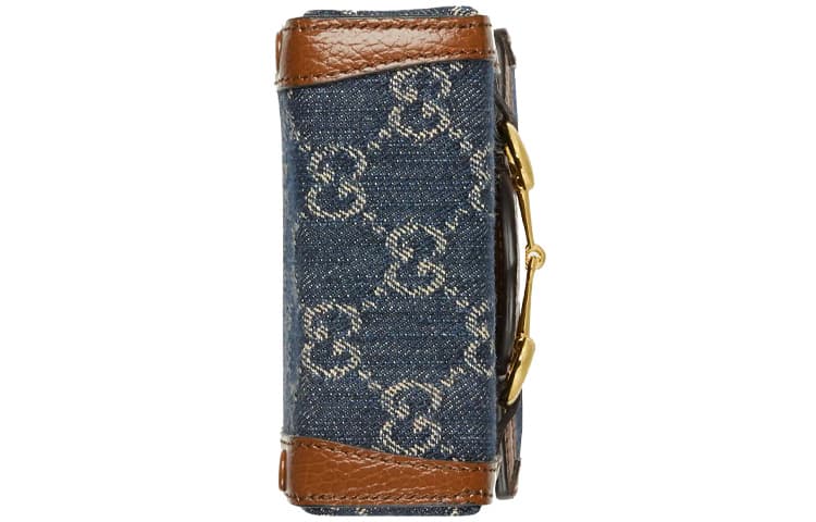 GUCCI Horsebit 1955 Logo Джинсовая мини-сумка для телефона Сумка на плечо Коробка Синий/Коричневый