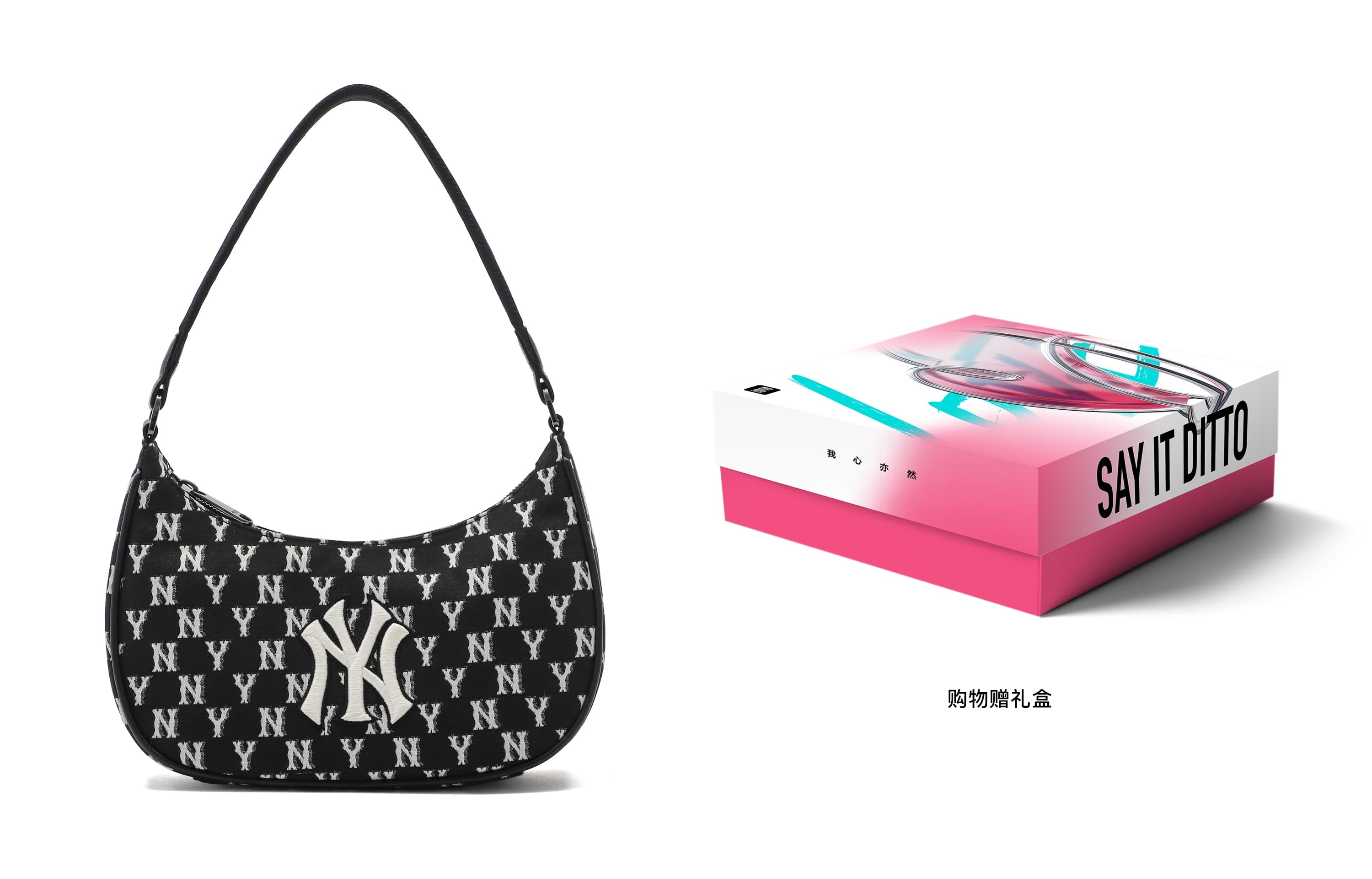 Сумка-хобо MLB NY Yankees Сумка на плечо Monogram Collection Женская черная/белая