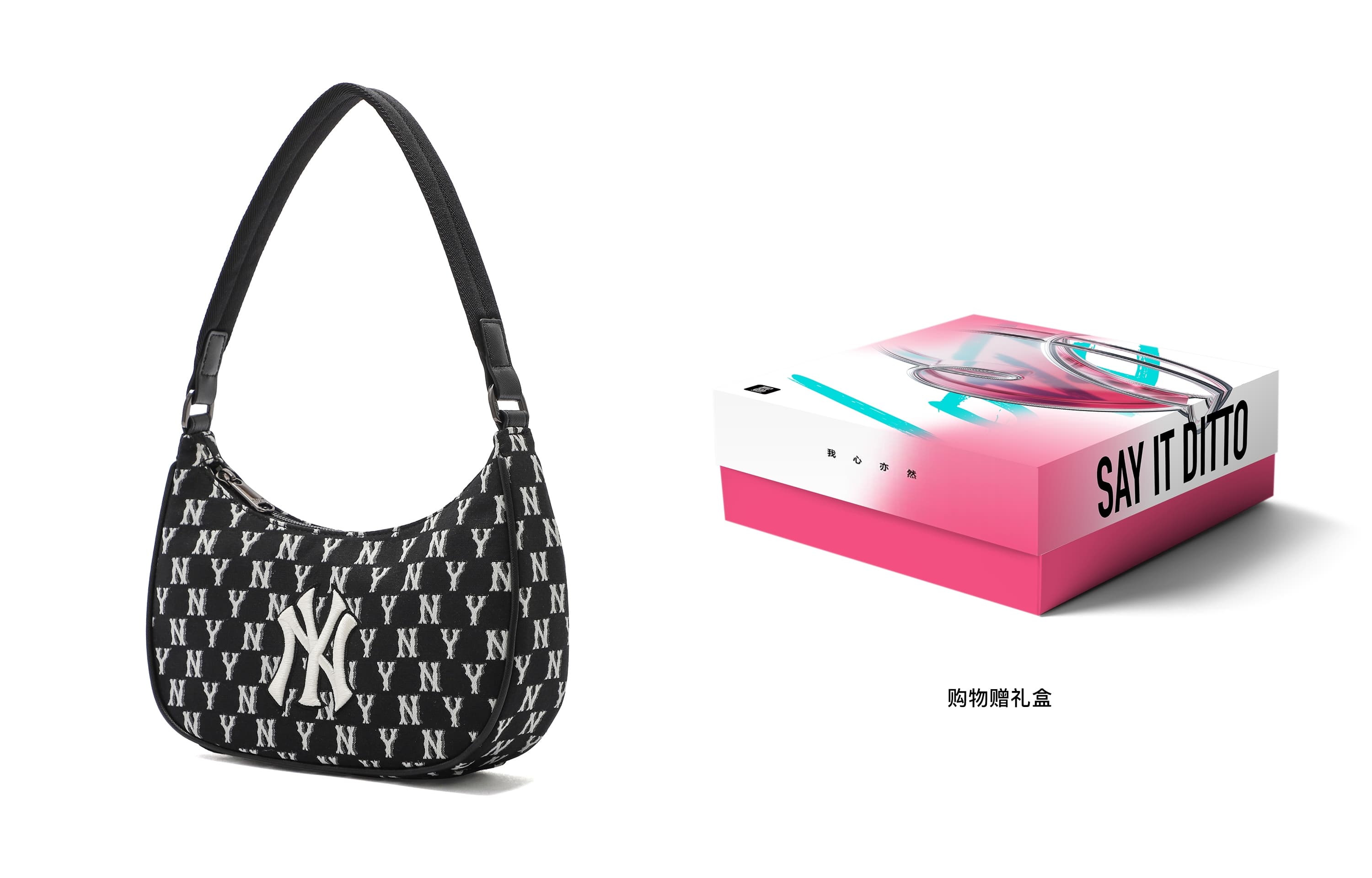 Сумка-хобо MLB NY Yankees Сумка на плечо Monogram Collection Женская черная/белая