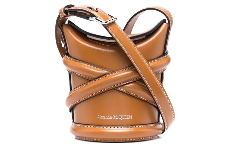 Alexander McQueen Smooth Cow Leather Bucket Bag, Crossbody Bag, Shoulder Bag Women's Brown