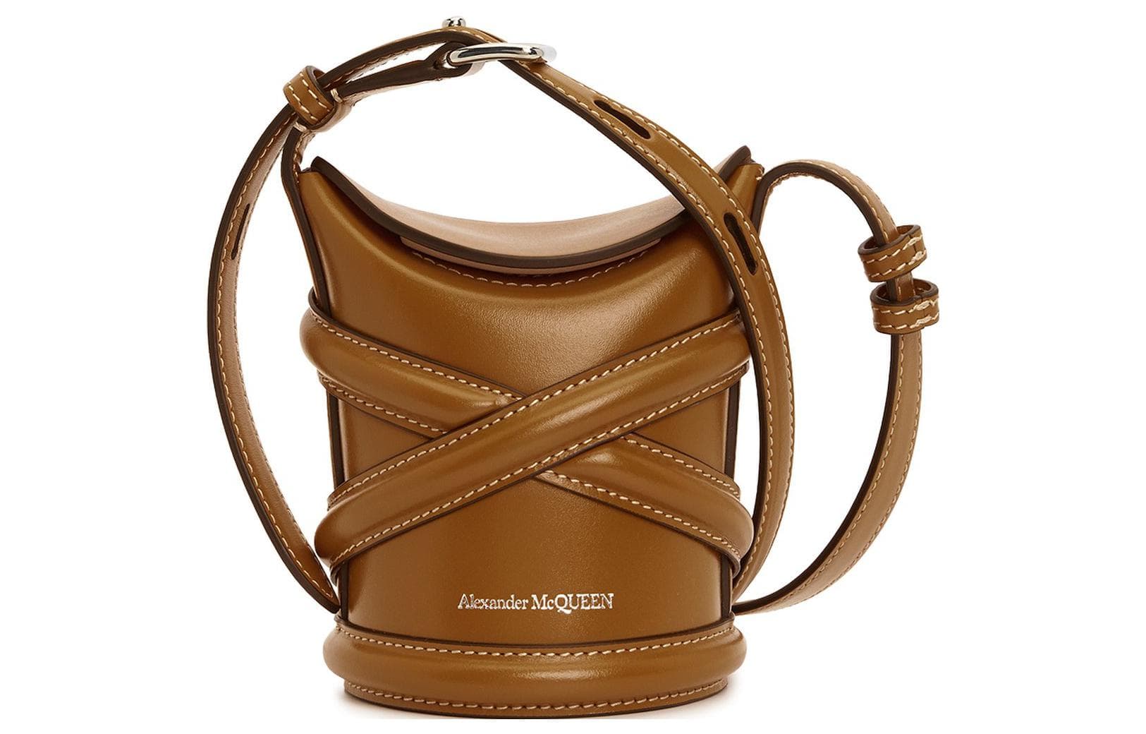 Alexander McQueen Сумка-ведро из гладкой коровьей кожи, сумка через плечо, сумка через плечо женская коричневая