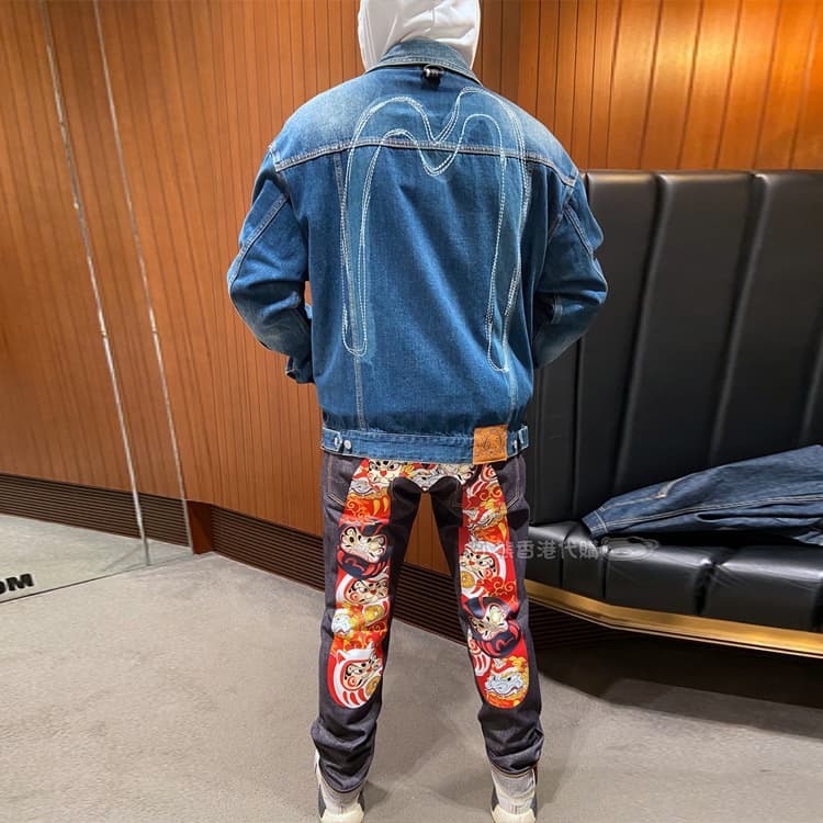 Джинсовая куртка EVISU SS22 Мужская джинсовая синяя