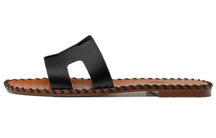 HERMES Oran Slide Slippers Women's Black Brown