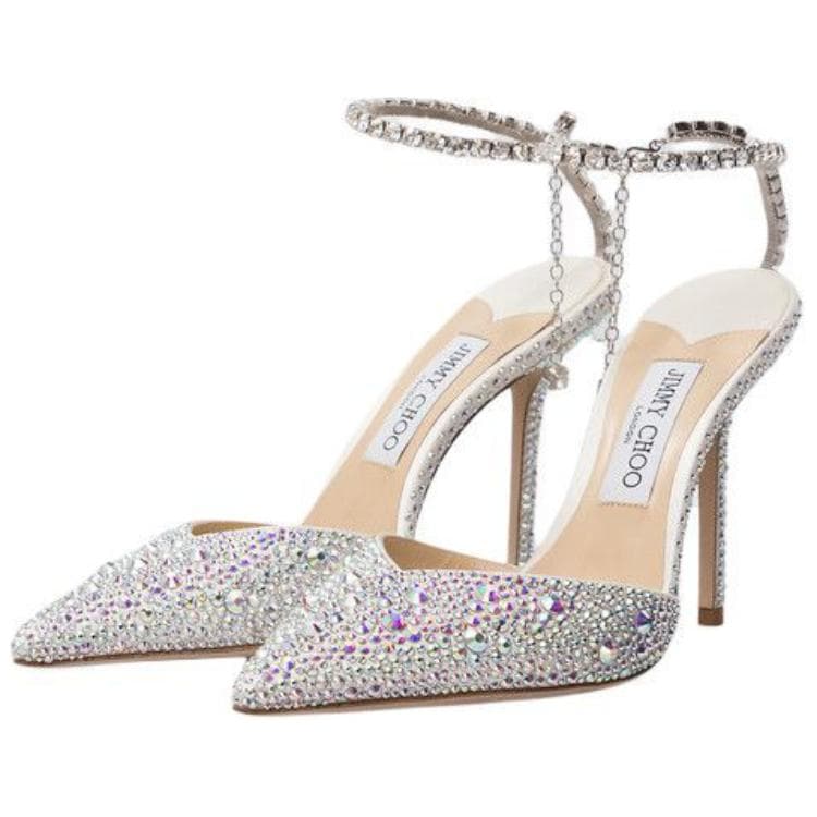 Jimmy Choo Saeda 100 Туфли на высоком тонком каблуке 10 см, женские, серебристые