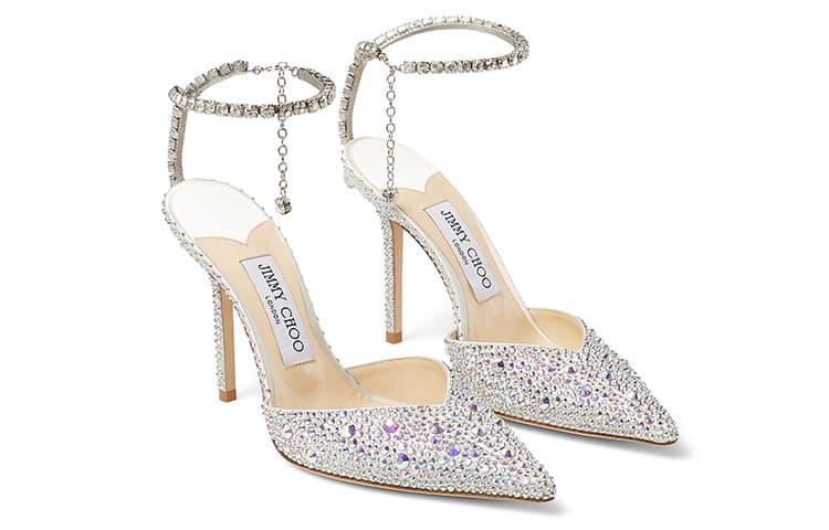 Jimmy Choo Saeda 100 Туфли на высоком тонком каблуке 10 см, женские, серебристые