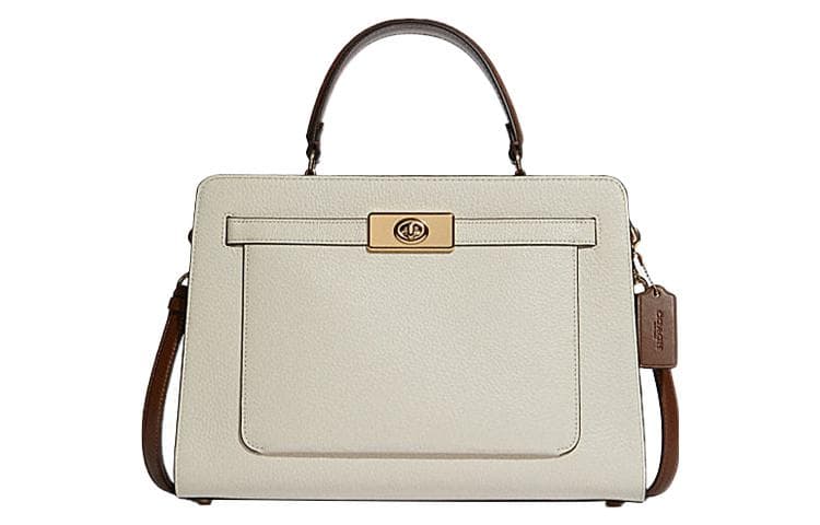 COACH Lane Cow Leather Clutch, Shoulder Bag, Crossbody Bag Large Size Women's White & Dark Brown Multicolor