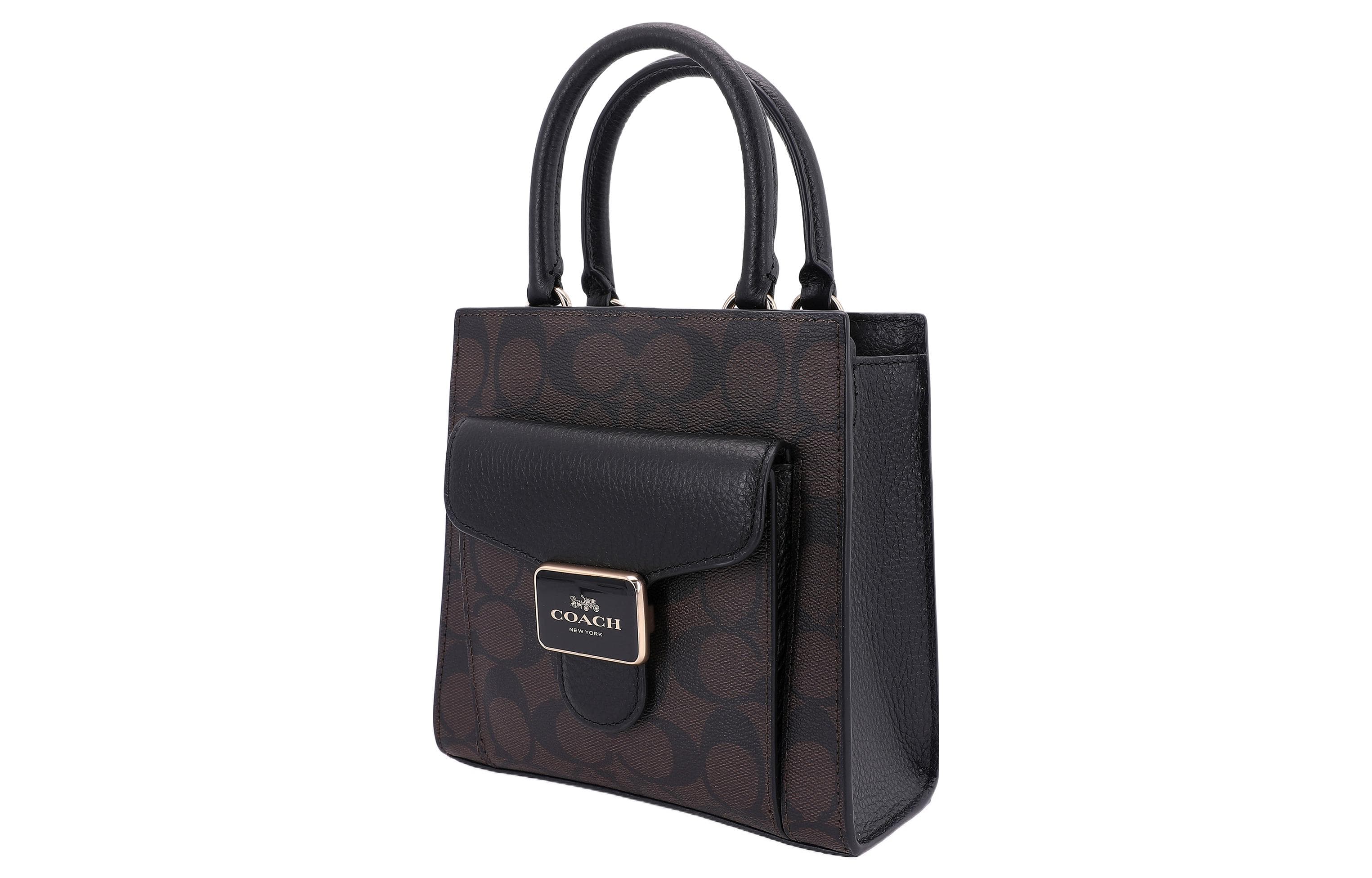 COACH Pepper Canvas с кожаной сумкой через плечо, сумкой через плечо, сумочкой-трубой, женская, хаки, коричнево-черная