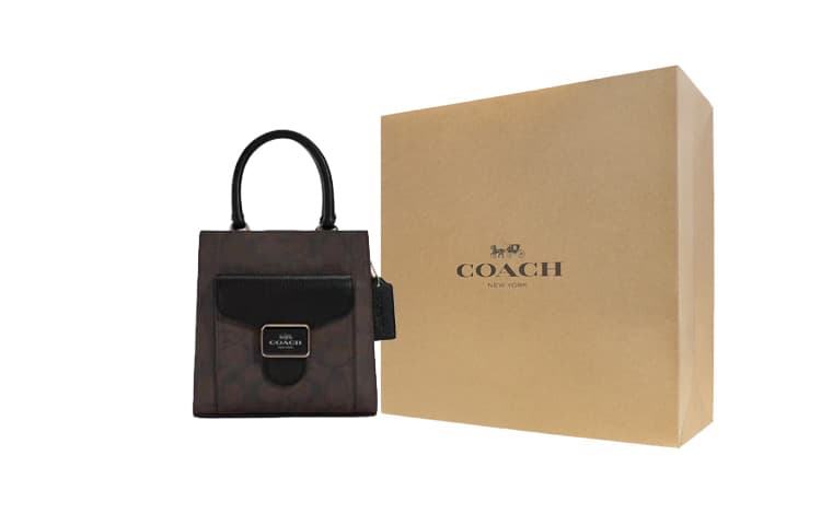 COACH Pepper Canvas с кожаной сумкой через плечо, сумкой через плечо, сумочкой-трубой, женская, хаки, коричнево-черная