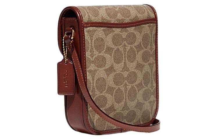 Сумка через плечо COACH Studio из холста с покрытием и телячьей кожей, мини-сумка через плечо, женская, цвета хаки, коричневого и красного цвета