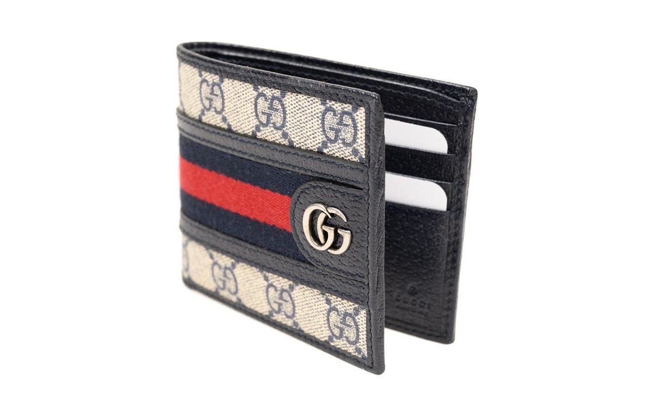 Мужской кошелек GUCCI Ophidia Canvas с кожаным визитницей, синий/бежевый