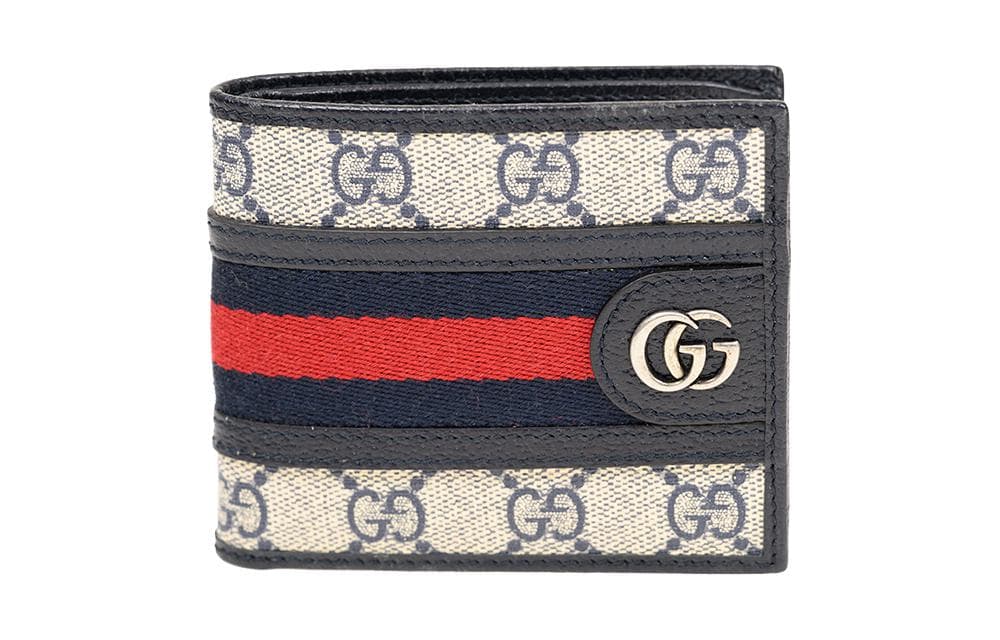 GUCCI Ophidia Canvas With Leather Card Holder Wallet Men's Blue/Beige
