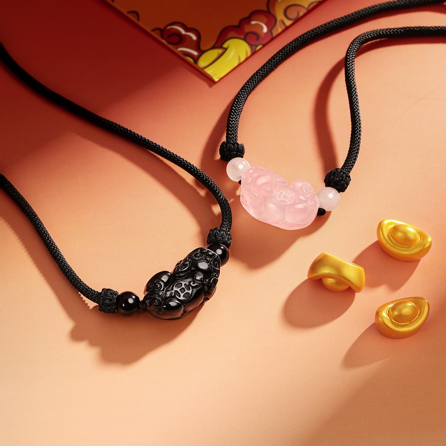 STYLEJING Розовый кристалл обсидиана Год зодиака Цепочка на ключицу Унисекс Изысканная коробка