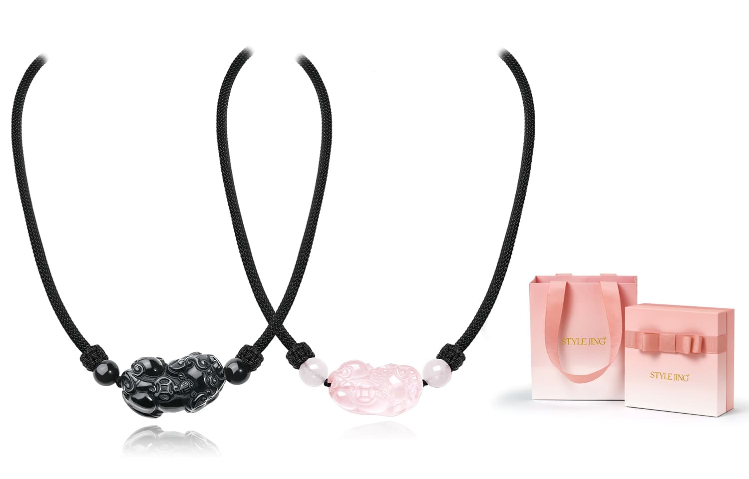 STYLEJING Розовый кристалл обсидиана Год зодиака Цепочка на ключицу Унисекс Изысканная коробка