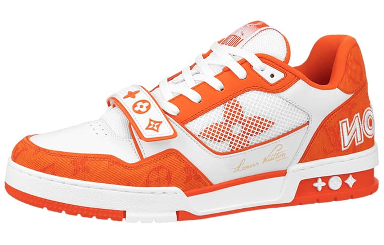 LOUIS VUITTON Trainer Low 'Velcro Strap Orange Monogram Denim'