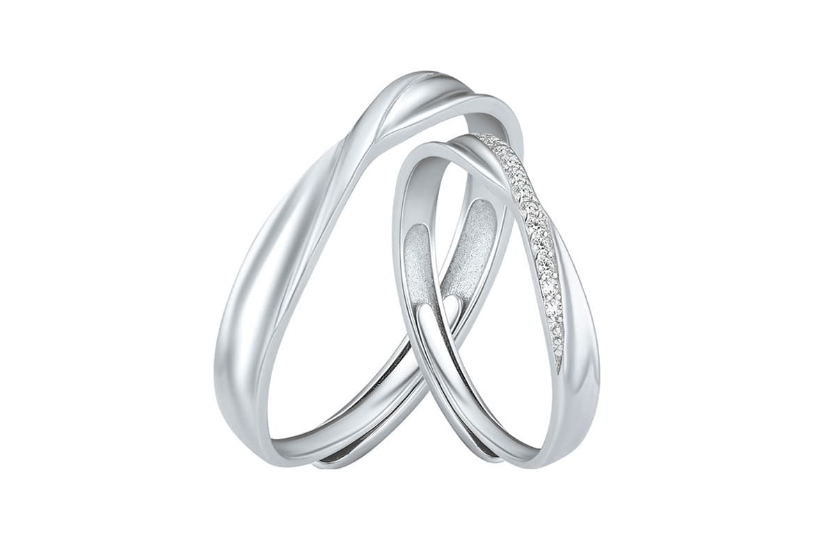 SIMPLE JOYS S925 Silver Ring 1 Pair Open Ring Adjustable Unisex Silver White
