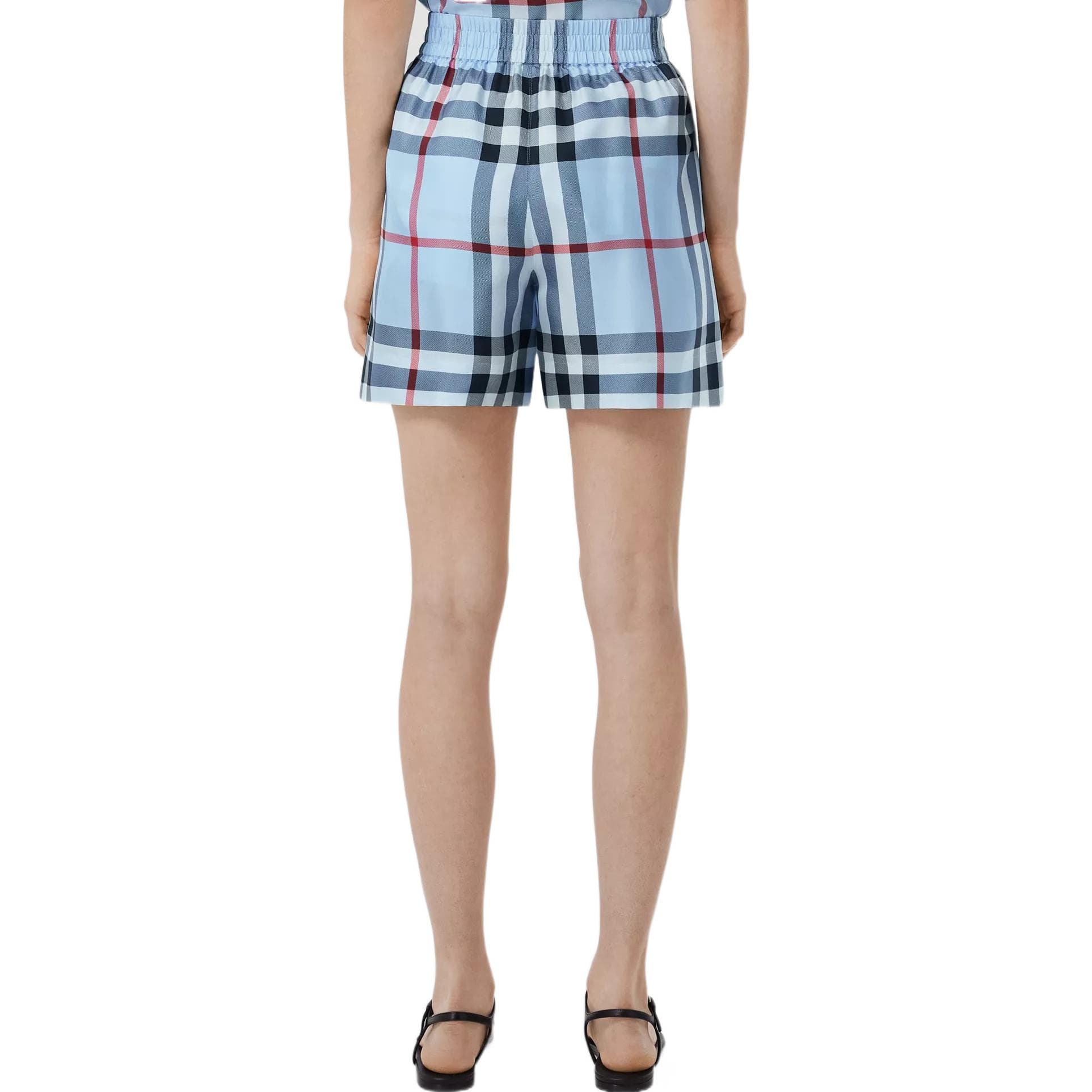 Шорты из шелка в клетку Burberry синие