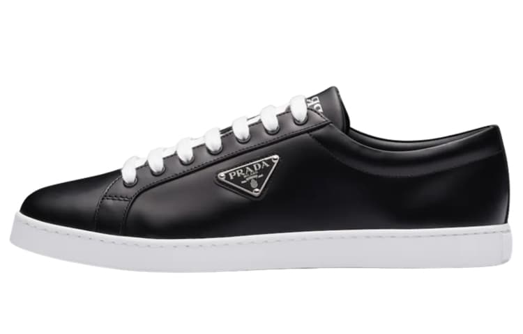 PRADA Brushed Sneakers Leather Black Black White