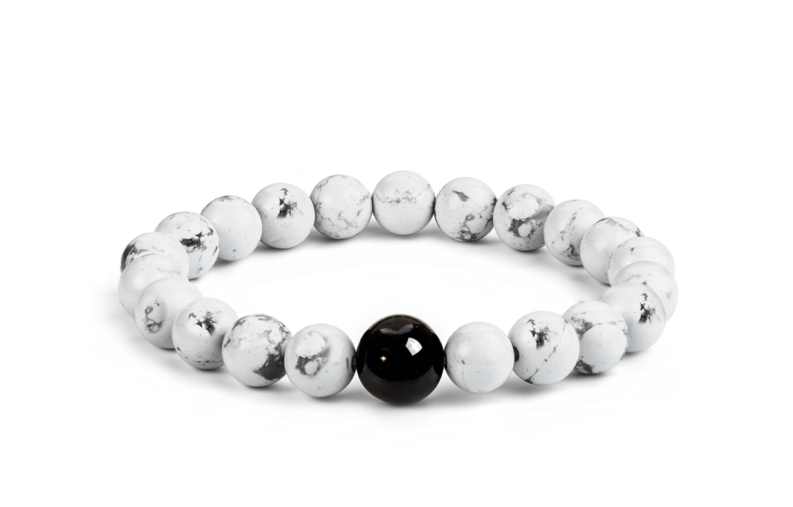 SIMPLE JOYS Серебристый обсидиан, белая бирюза, браслет из бисера для пары, унисекс, 1 пара, стрейч