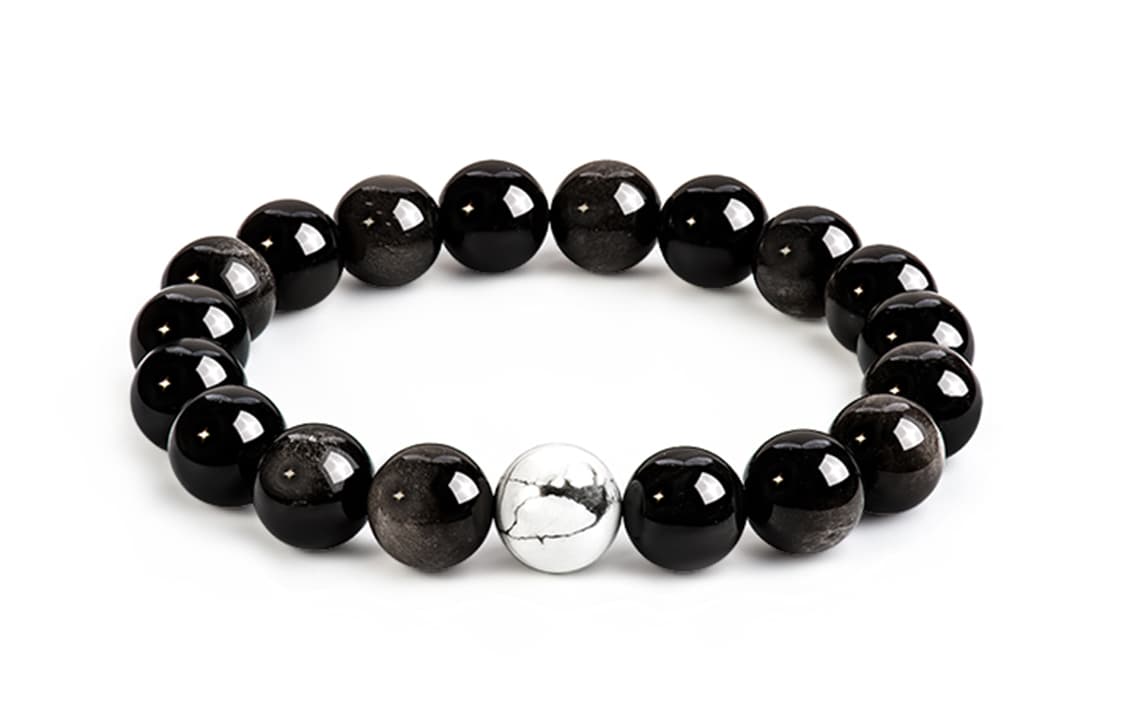 SIMPLE JOYS Серебристый обсидиан, белая бирюза, браслет из бисера для пары, унисекс, 1 пара, стрейч