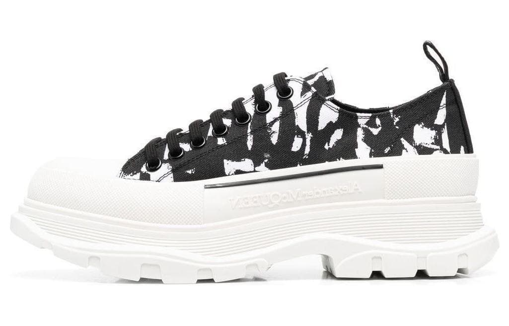 Alexander McQueen Graffiti Tread Slick Low Lace Up Black White