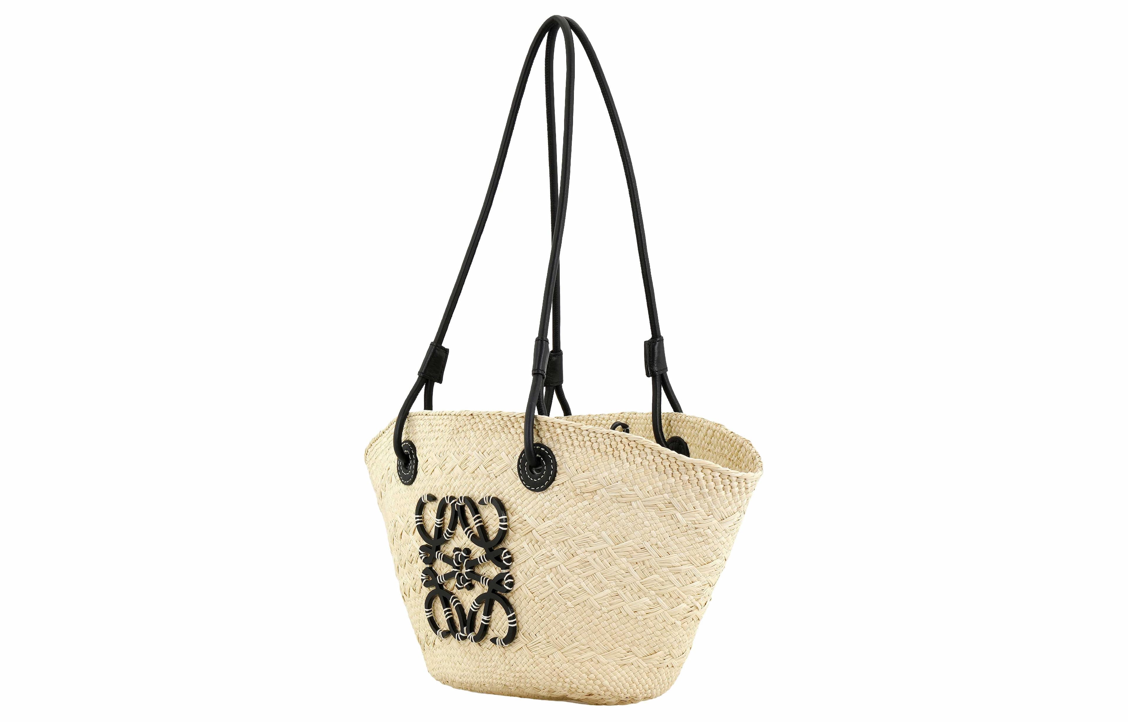LOEWE Anagram Basket Palm Fiber с большой сумкой из коровьей кожи, сумкой для покупок, сумкой через плечо, сумочкой-трубами, женская черная