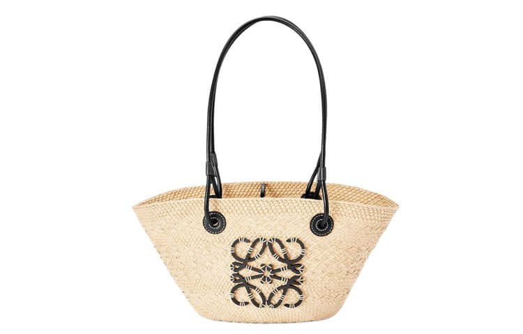 LOEWE Anagram Basket Palm Fiber With Cow Leather Tote Bag, Shopping Bag, Shoulder Bag, Handbag Trumpets Women's Black