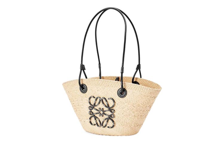 LOEWE Anagram Basket Palm Fiber с большой сумкой из коровьей кожи, сумкой для покупок, сумкой через плечо, сумочкой-трубами, женская черная
