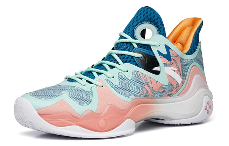 Anta Shock Wave 4 Амортизирующие противоскользящие и износостойкие баскетбольные кроссовки среднего размера с поддержкой покрытия Белый Синий Розовый