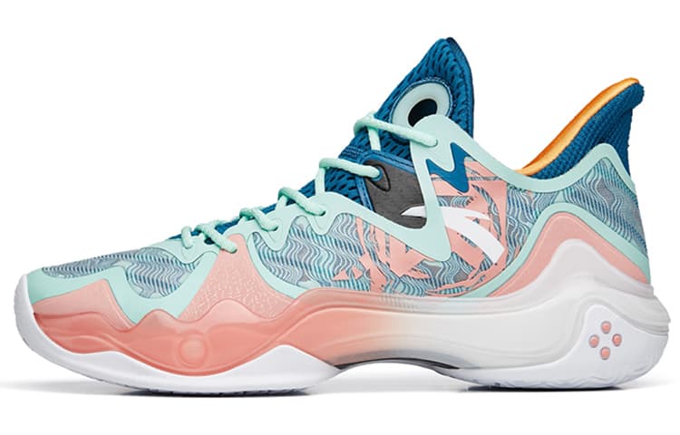 Anta Shock Wave 4 Cushioning Anti-Slip And Wear-Resistant Coverage Support Mid-Top Basketball Shoes White Blue Pink