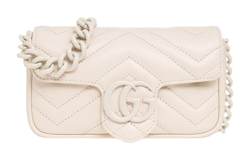GUCCI GG Marmont V Shaped Quilted Leather Flap Bag Shoulder Bag, Fanny Pack Extra Mini Women's White