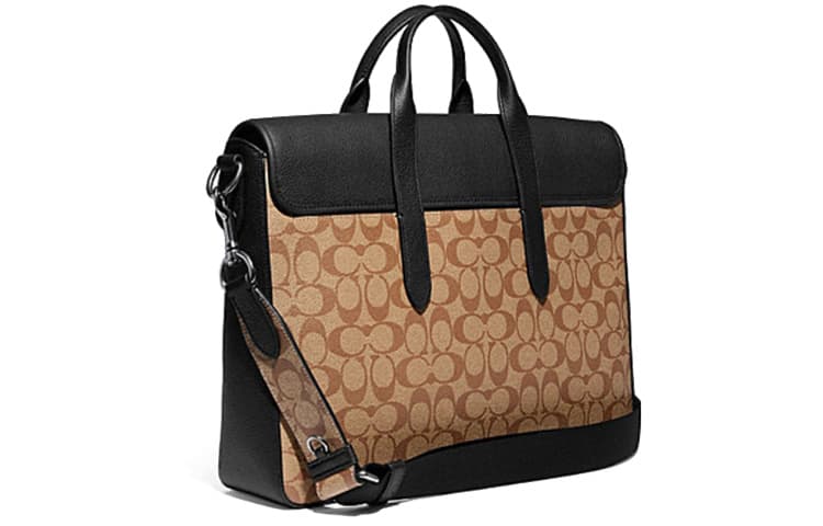 Портативный мужской портфель через плечо COACH Sullivan из парусины с покрытием и шагреневой кожей, большой размер, коричневый и черный с монограммой