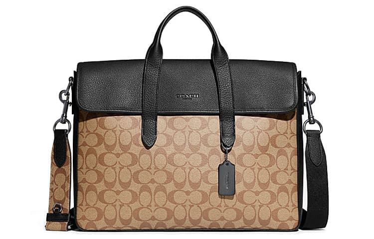 COACH Sullivan Coated Canvas With Pebbled Leather Portable Crossbody Briefcase Large Size Men's Brown Monogram & Black