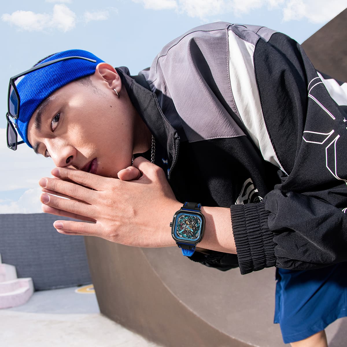 Мужские часы FAIRWHALE Starlight Collection с механическим механизмом и силиконовым ремешком, мужские часы с синим циферблатом