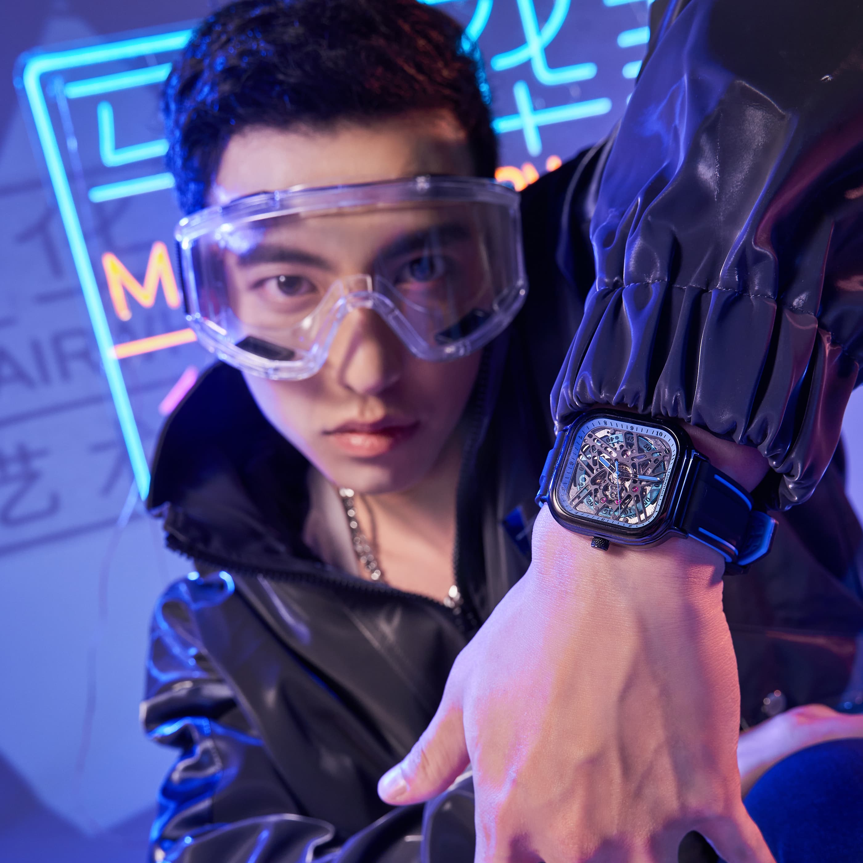 Мужские часы FAIRWHALE Starlight Collection с механическим механизмом и силиконовым ремешком, мужские часы с синим циферблатом