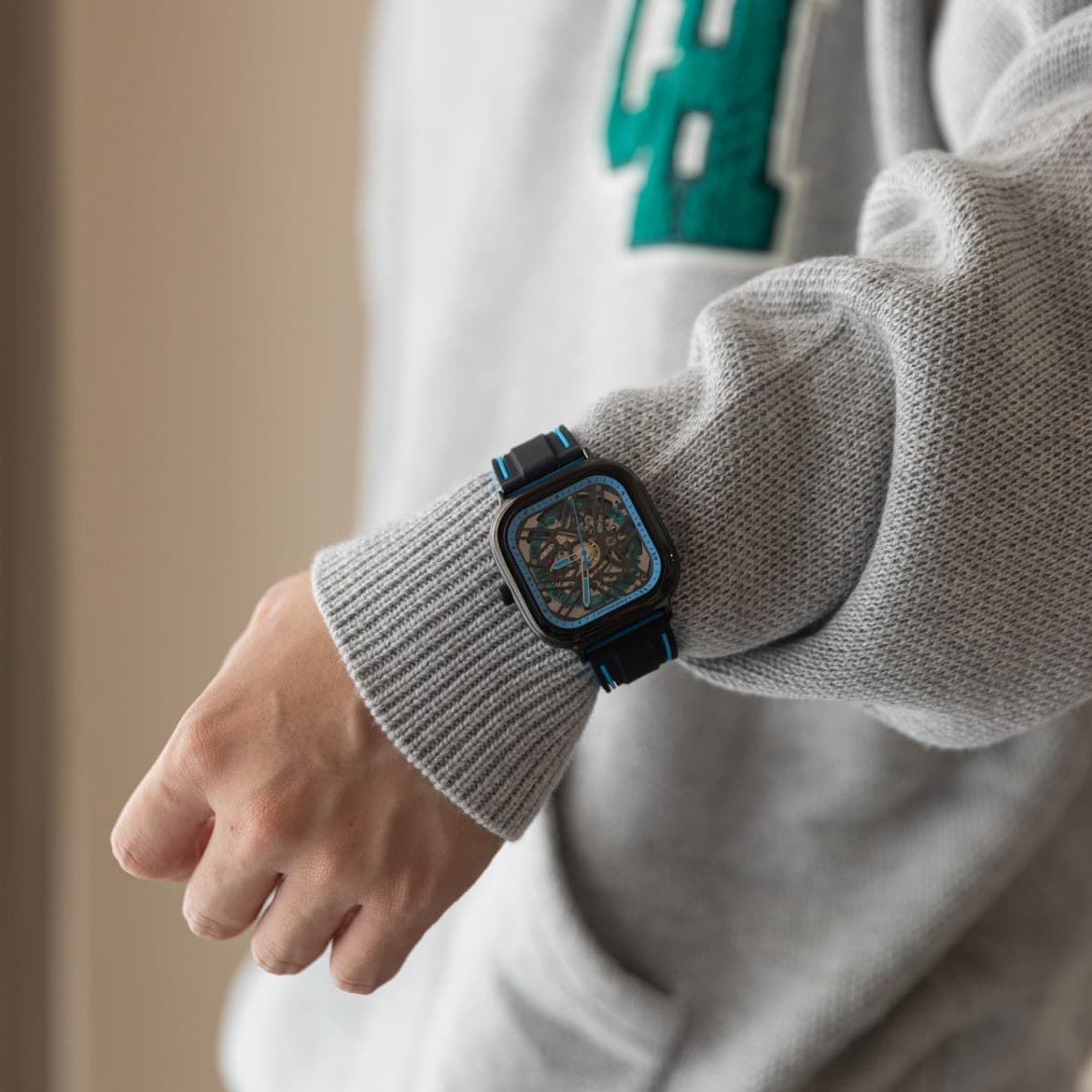 Мужские часы FAIRWHALE Starlight Collection с механическим механизмом и силиконовым ремешком, мужские часы с синим циферблатом