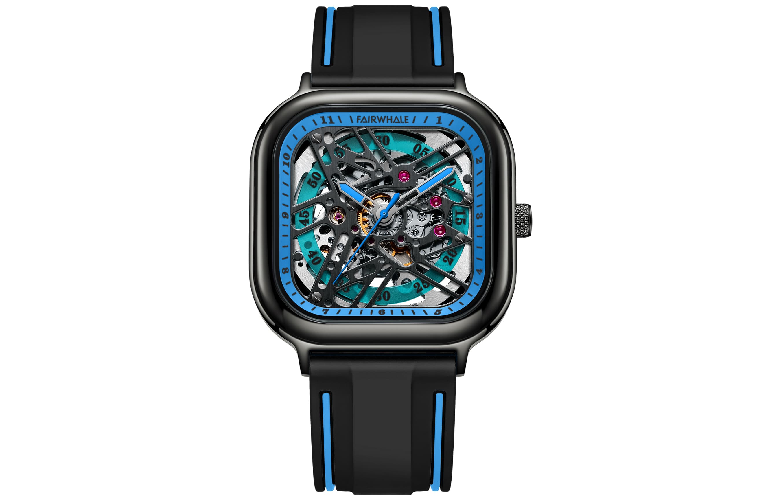 FAIRWHALE Starlight Collection Men's Watch Mechanical Movement Silicone Strap Watch Men's Watches Blue Dial