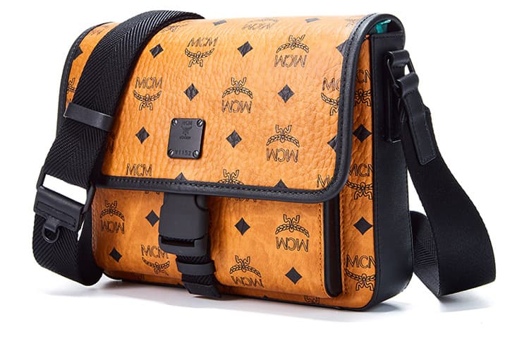 MCM Klassik Visetos Сумка-мессенджер из коровьей кожи, сумка через плечо, маленькая мужская сумка через плечо, коричневый коньячный цвет