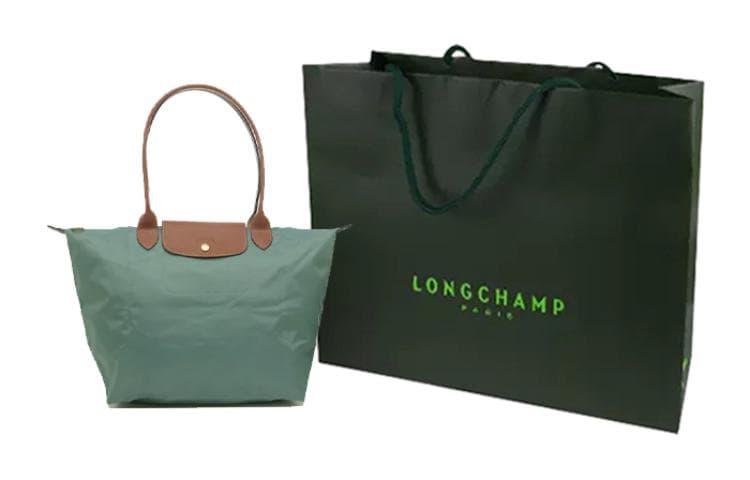 LONGCHAMP Сумка для пельменей из переработанного холста с кожаной отделкой, сумка на плечо Тубы Женская кипарисово-зеленая
