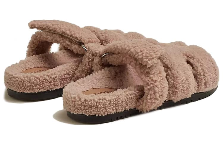 HERMES Шипровые сандалии из шерсти, розовые женские