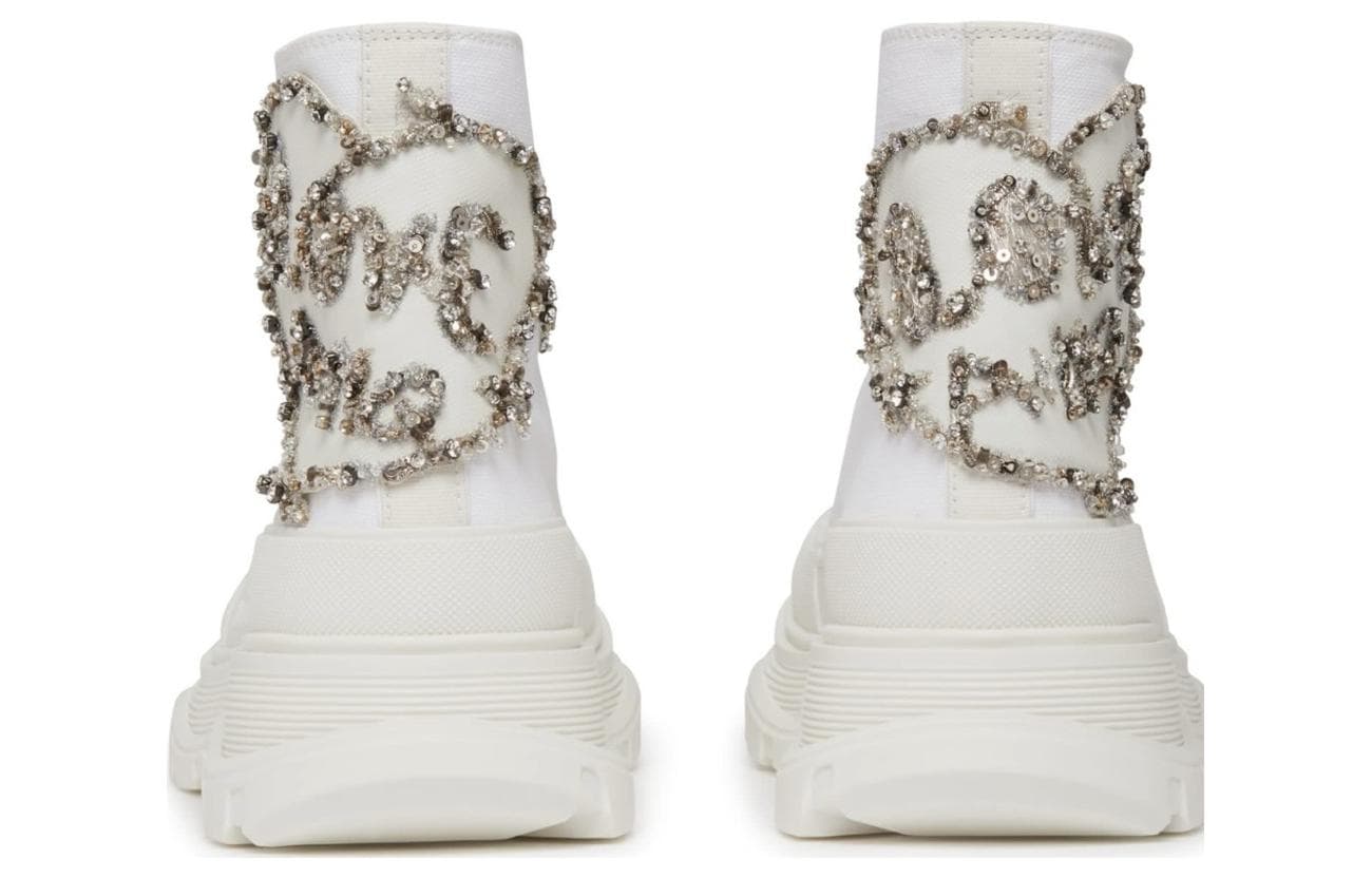 Женские ботинки Alexander McQueen Tread Slick, белые, серебристые с кристаллами